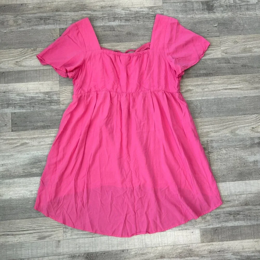 Torrid Pink Babydoll Challis Lace Up Hi Low Top Size 1X Short Sleeve S4